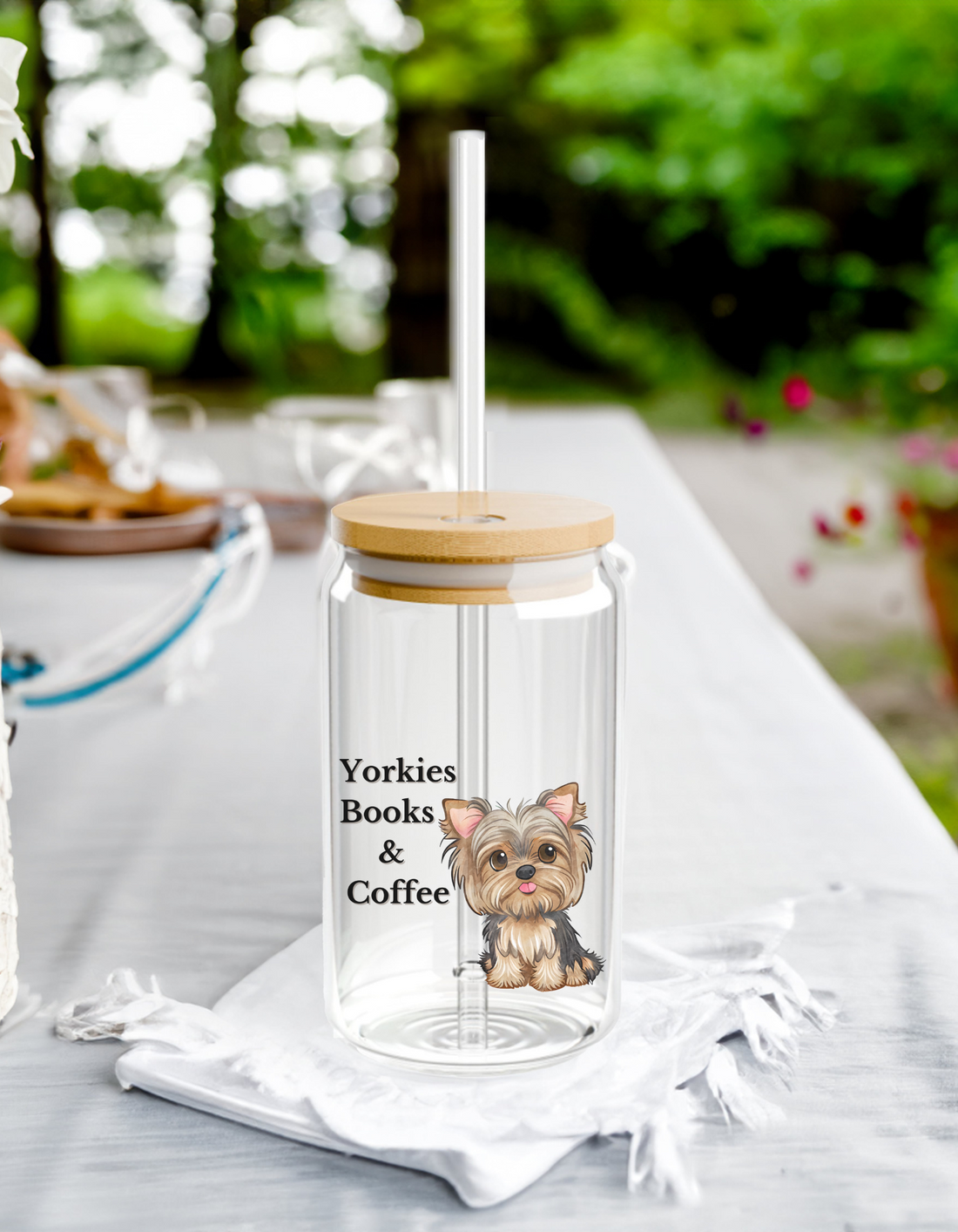 Yorkies, Books, and Coffee Glass Tumbler 16oz – Perfect Gifts for Yorkie Lovers &amp; Dog Lovers