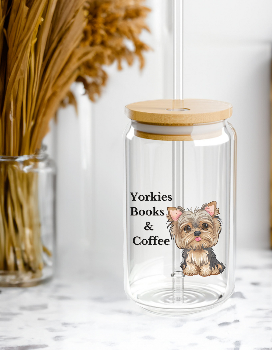 Yorkies, Books, and Coffee Glass Tumbler 16oz – Perfect Gifts for Yorkie Lovers &amp; Dog Lovers