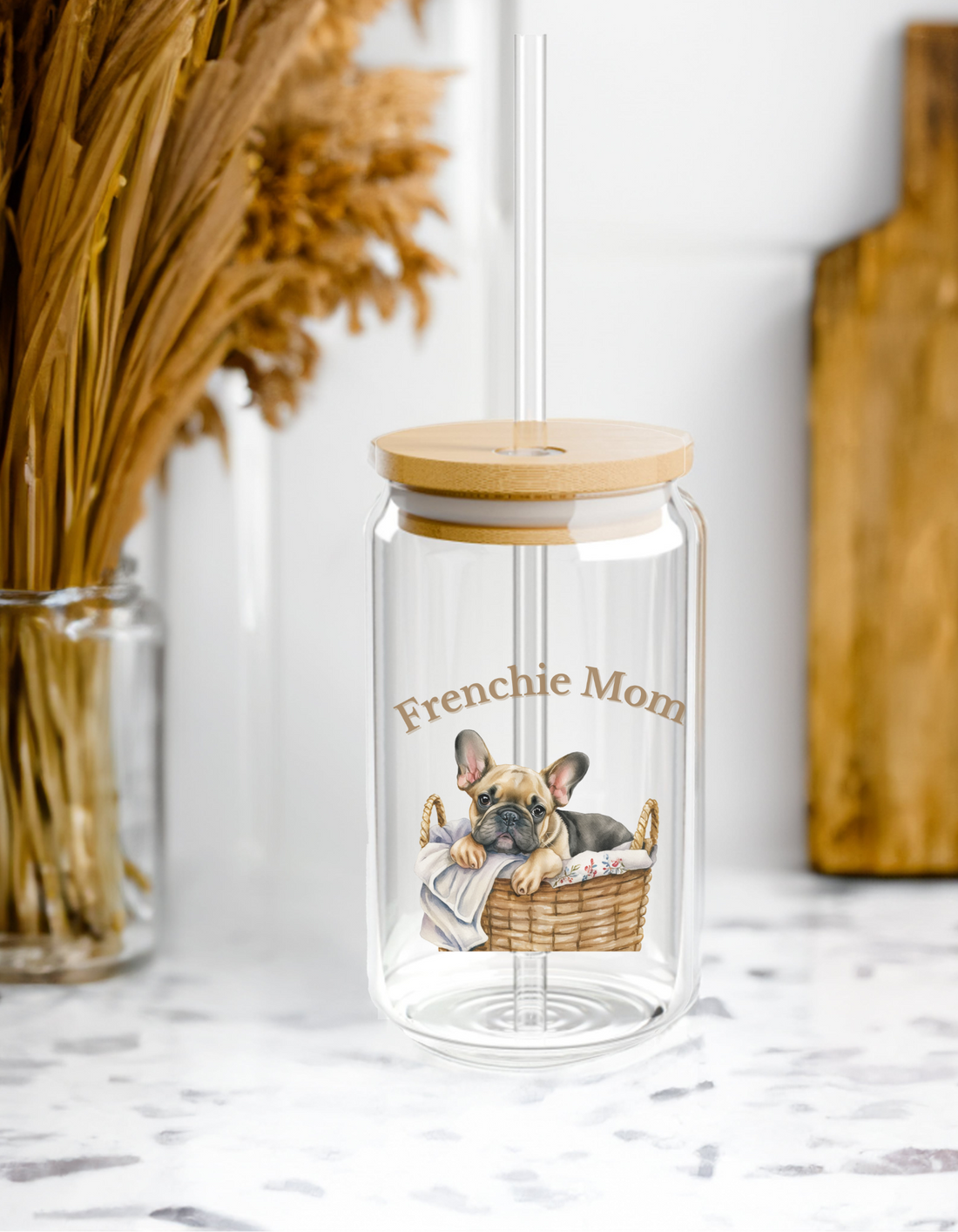 Frenchie Mom Glass Tumbler 16oz – Unique Pet Owner Gift for Dog Lovers | French Bulldog Mom Mug