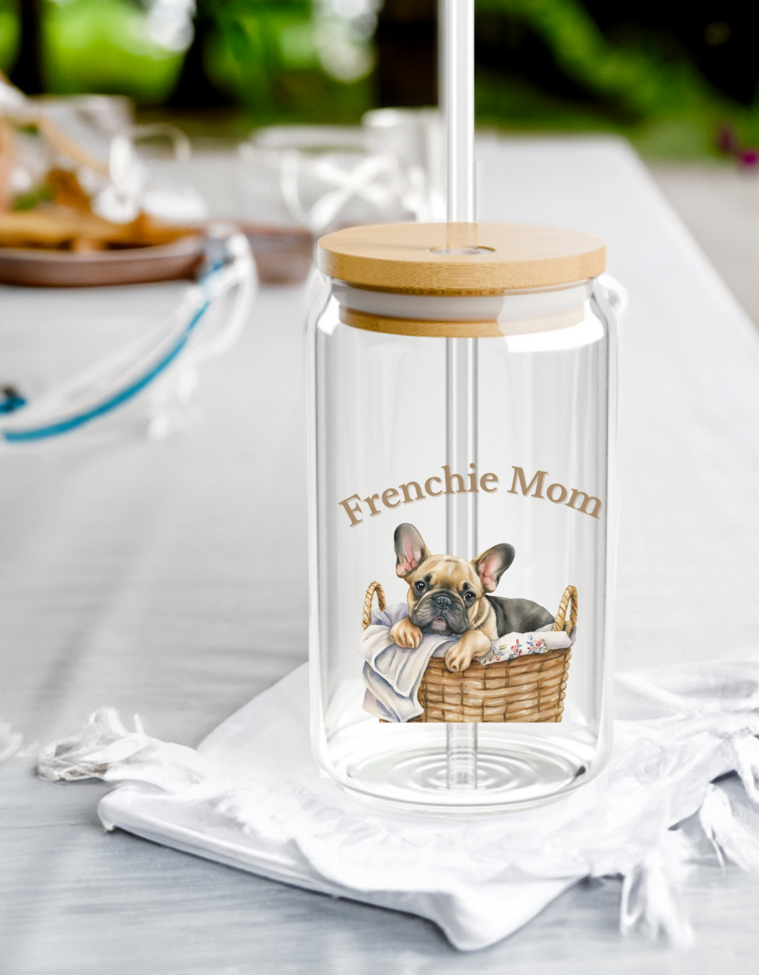 Frenchie Mom Glass Tumbler 16oz – Unique Pet Owner Gift for Dog Lovers | French Bulldog Mom Mug