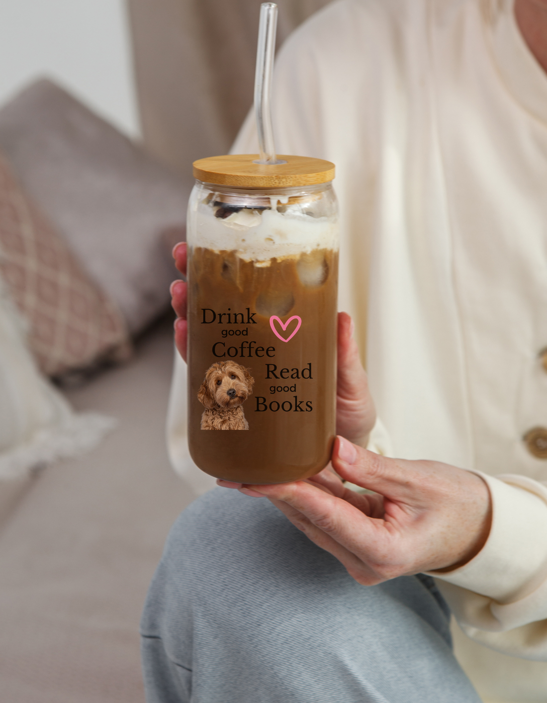 Drink Good Coffee, Read Good Books with Cockapoo Glass Tumbler 16oz – Unique Pet Owner Gift for Dog Lovers